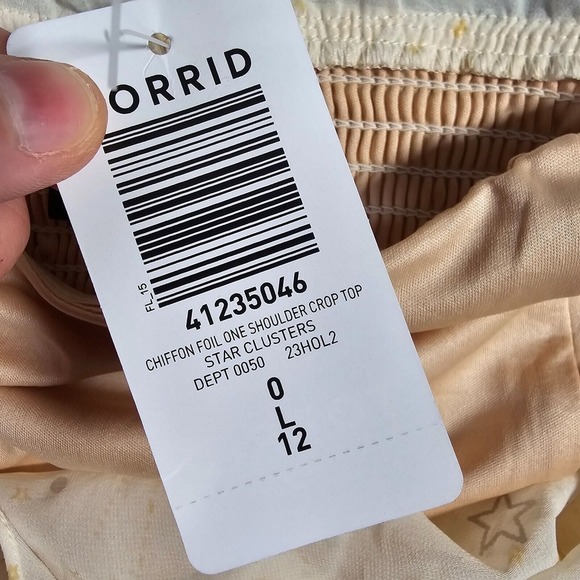 Torrid Shirt Womens Large Cream Chiffon One Shoulder Crop Top Star Moon Clusters - Picture 8 of 15